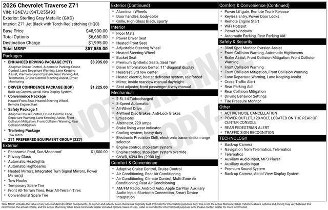 new 2026 Chevrolet Traverse car, priced at $50,426