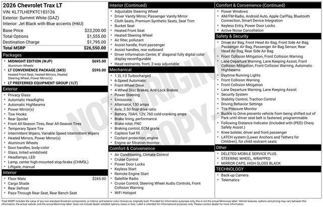 new 2026 Chevrolet Trax car, priced at $22,945