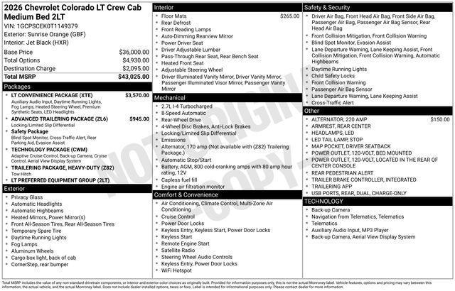 new 2026 Chevrolet Colorado car, priced at $35,791
