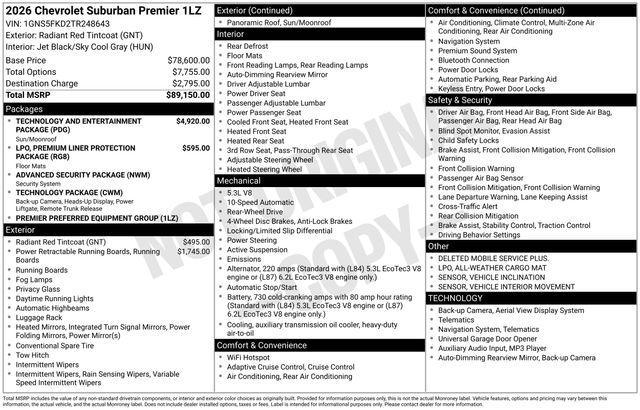 new 2026 Chevrolet Suburban car, priced at $78,619