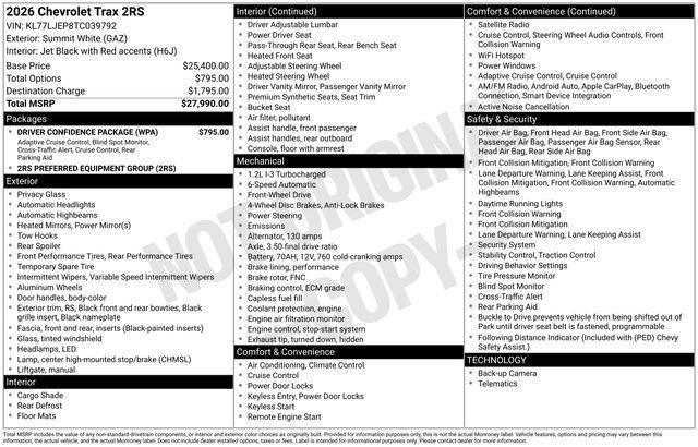 new 2026 Chevrolet Trax car, priced at $21,490