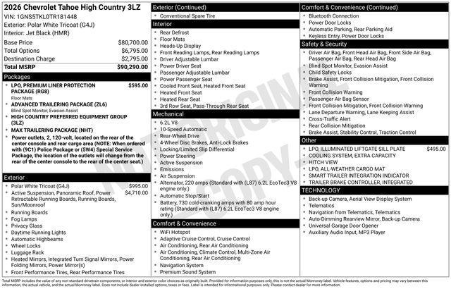 new 2026 Chevrolet Tahoe car, priced at $86,116