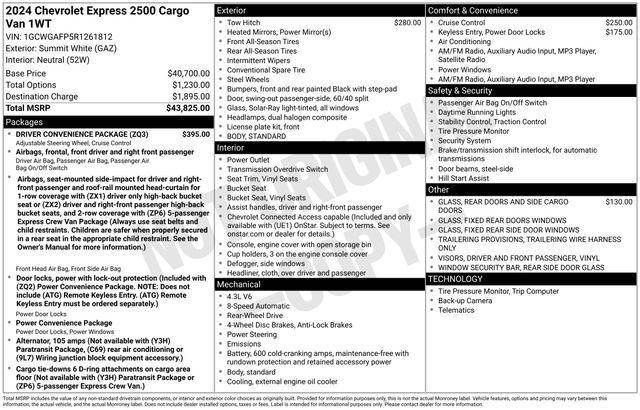 new 2024 Chevrolet Express 2500 car, priced at $40,075