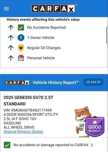 used 2025 Genesis GV70 car, priced at $42,974
