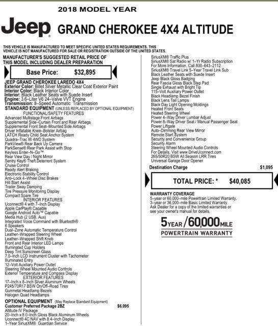 used 2018 Jeep Grand Cherokee car, priced at $10,974