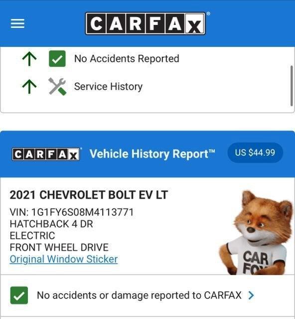used 2021 Chevrolet Bolt EV car, priced at $14,574