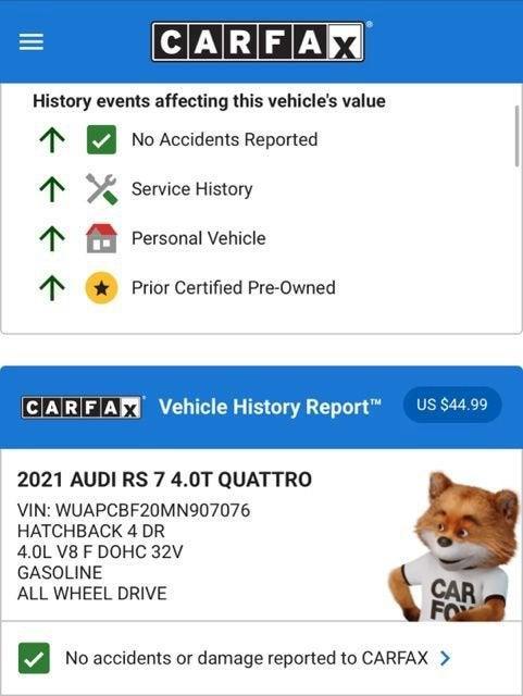 used 2021 Audi RS 7 car, priced at $76,924