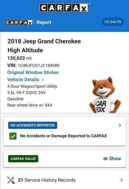 used 2018 Jeep Grand Cherokee car, priced at $14,574
