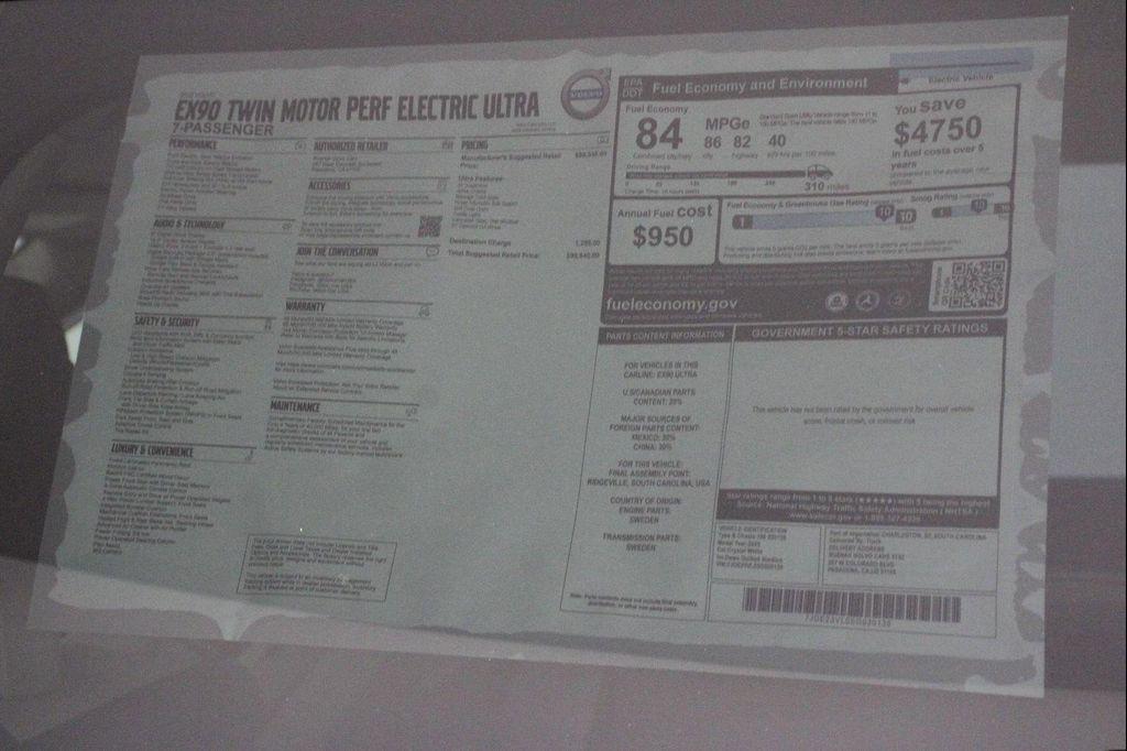 new 2025 Volvo EX90 car, priced at $90,640