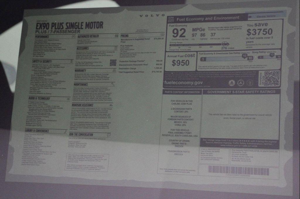 new 2026 Volvo EX90 car, priced at $79,740