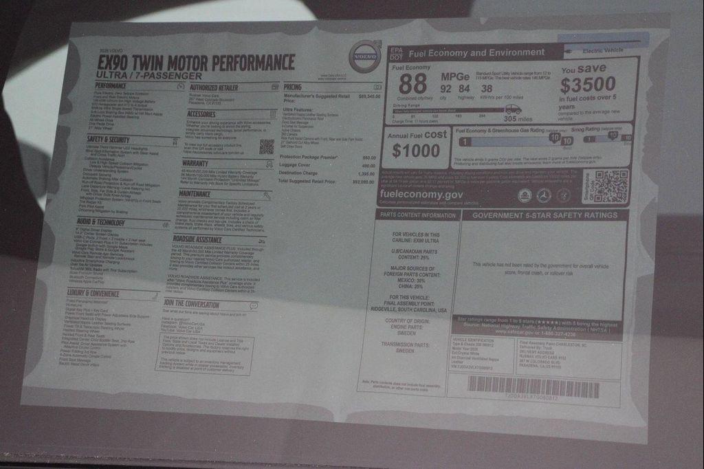 new 2026 Volvo EX90 car, priced at $92,080