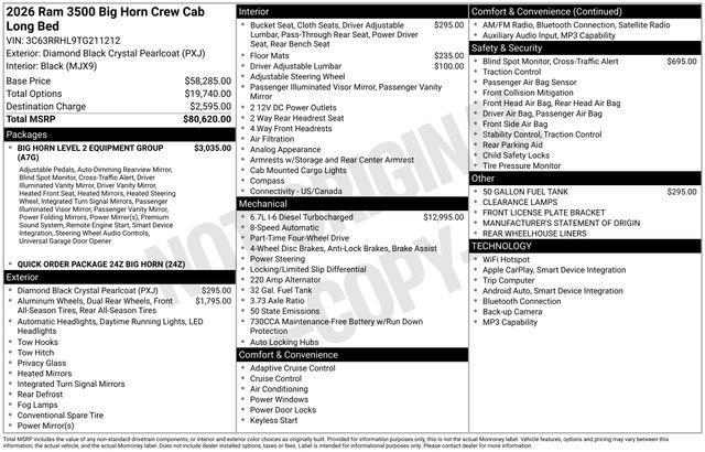 new 2026 Ram 3500 car, priced at $72,530