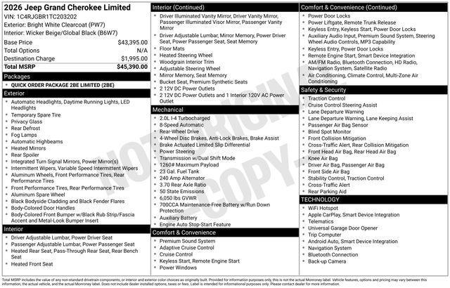 new 2026 Jeep Grand Cherokee car, priced at $45,390