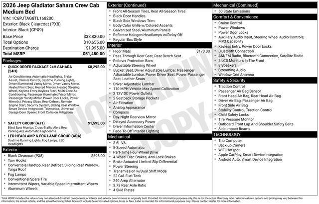new 2026 Jeep Gladiator car, priced at $51,480