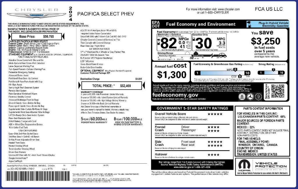 used 2024 Chrysler Pacifica Hybrid car, priced at $28,750