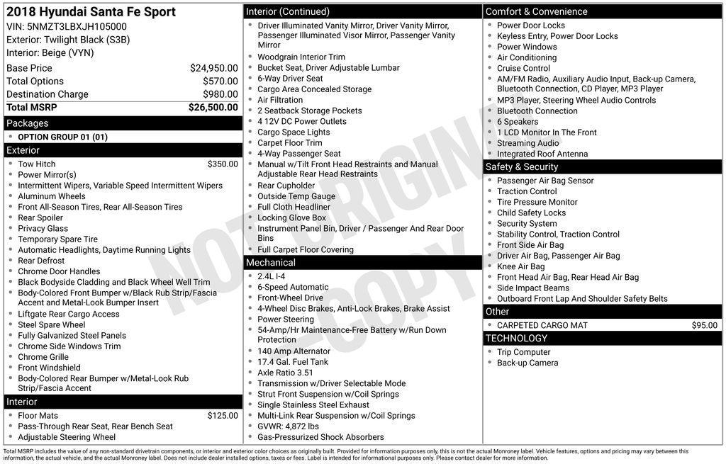 used 2018 Hyundai Santa Fe Sport car, priced at $12,390