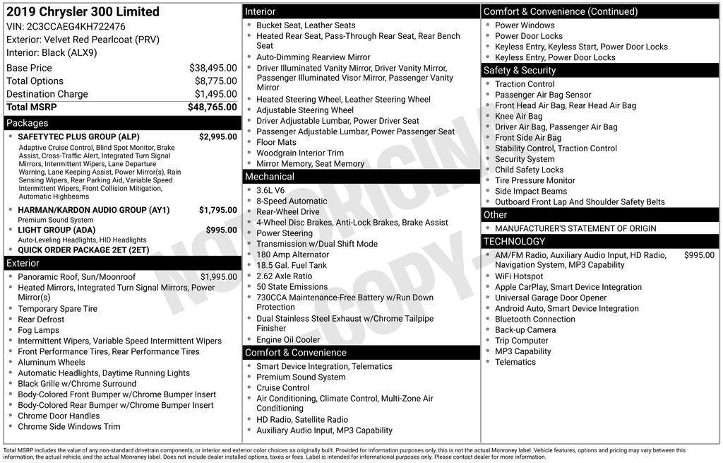 used 2019 Chrysler 300 car, priced at $19,745