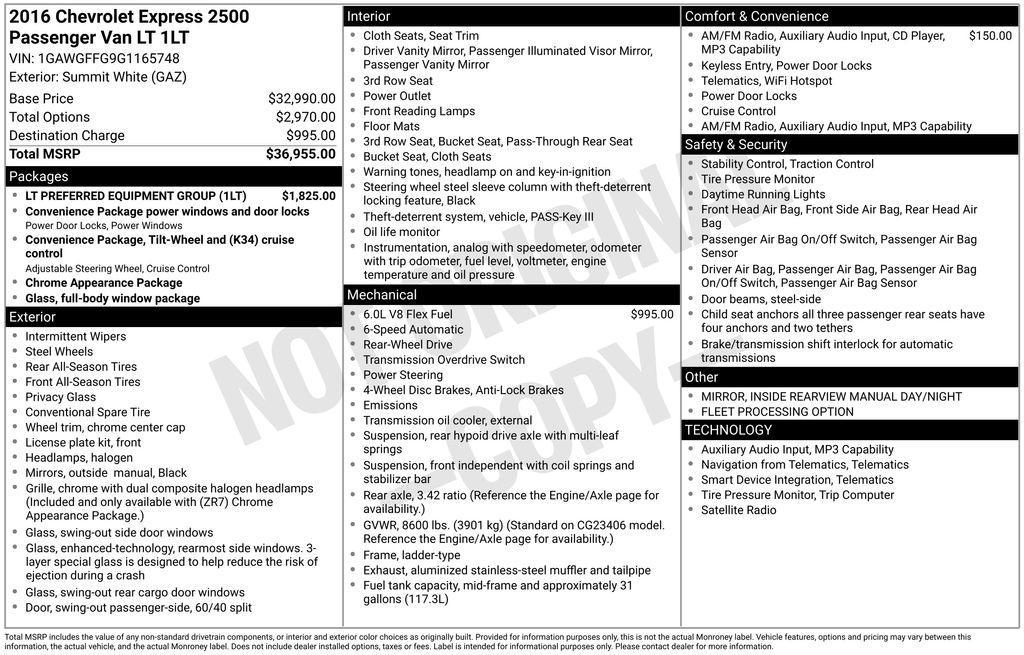 used 2016 Chevrolet Express 2500 car, priced at $8,995