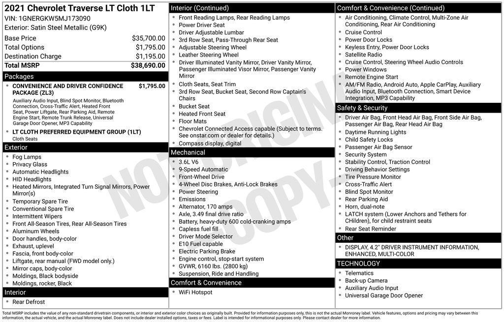 used 2021 Chevrolet Traverse car, priced at $21,000