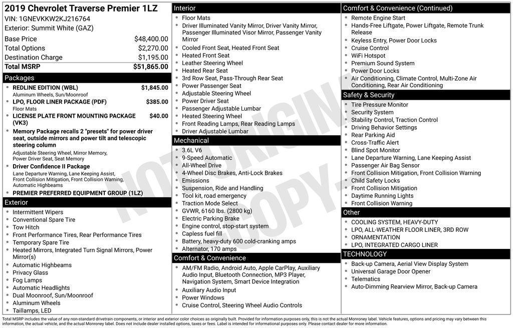 used 2019 Chevrolet Traverse car, priced at $15,751