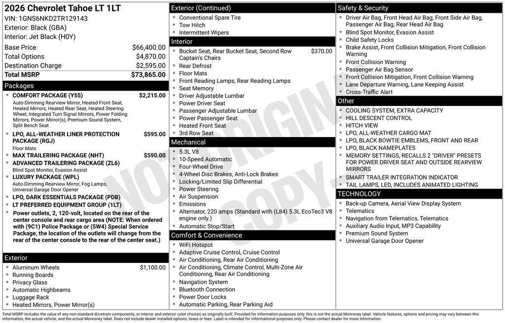 new 2026 Chevrolet Tahoe car, priced at $67,866