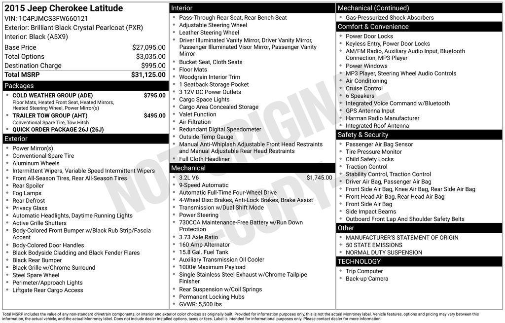 used 2015 Jeep Cherokee car, priced at $11,157