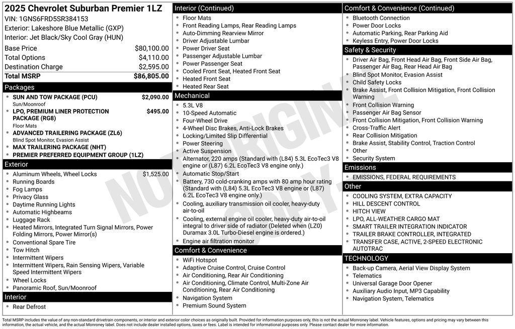 new 2025 Chevrolet Suburban car, priced at $78,375