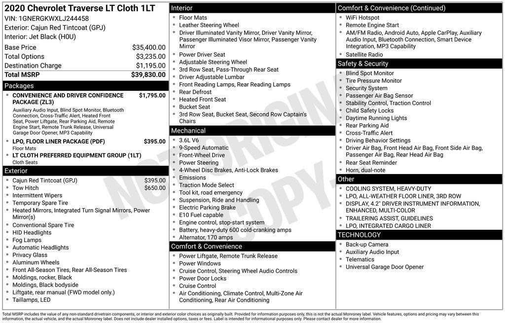 used 2020 Chevrolet Traverse car, priced at $18,150
