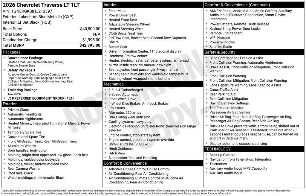 new 2026 Chevrolet Traverse car, priced at $39,561