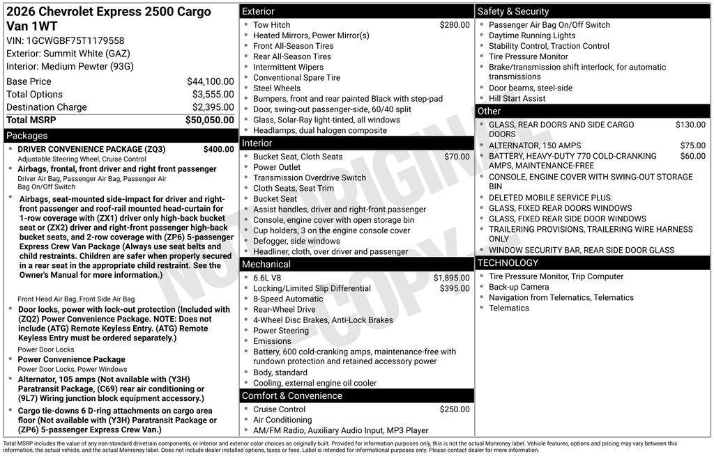 new 2026 Chevrolet Express 2500 car, priced at $49,800