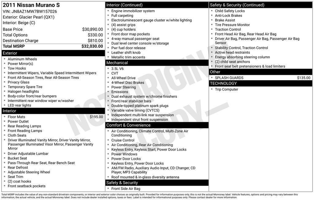 used 2011 Nissan Murano car, priced at $5,995