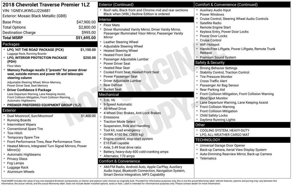 used 2018 Chevrolet Traverse car, priced at $19,500
