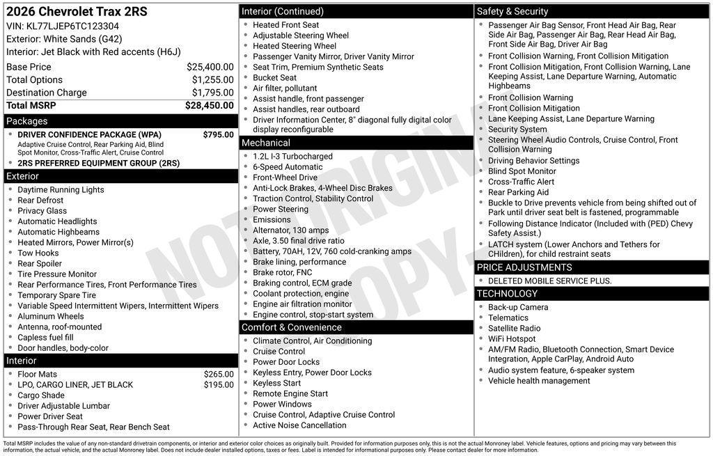 used 2026 Chevrolet Trax car, priced at $26,950