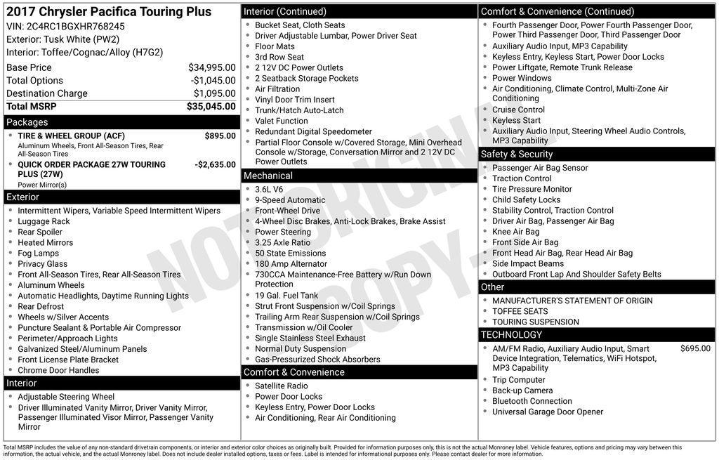 used 2017 Chrysler Pacifica car, priced at $14,200