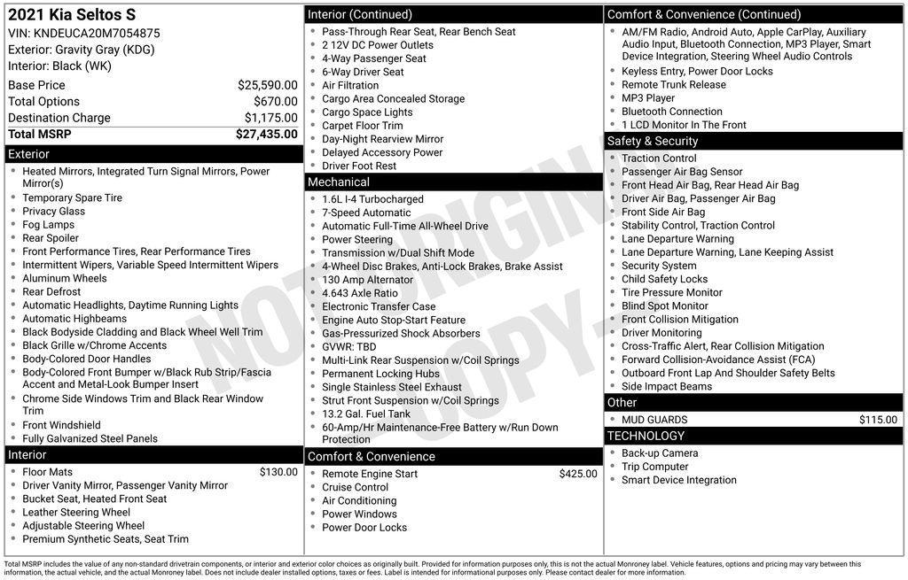 used 2021 Kia Seltos car, priced at $12,600