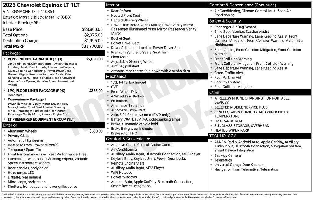 new 2026 Chevrolet Equinox car, priced at $31,270