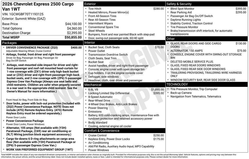 new 2026 Chevrolet Express 2500 car, priced at $45,827