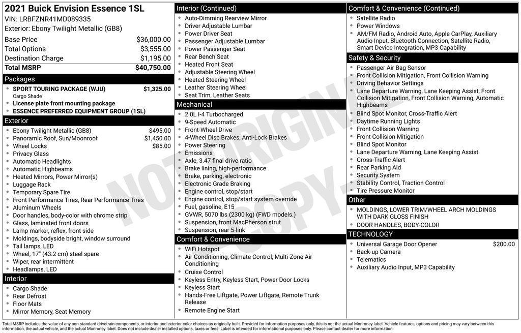 used 2021 Buick Envision car, priced at $15,821