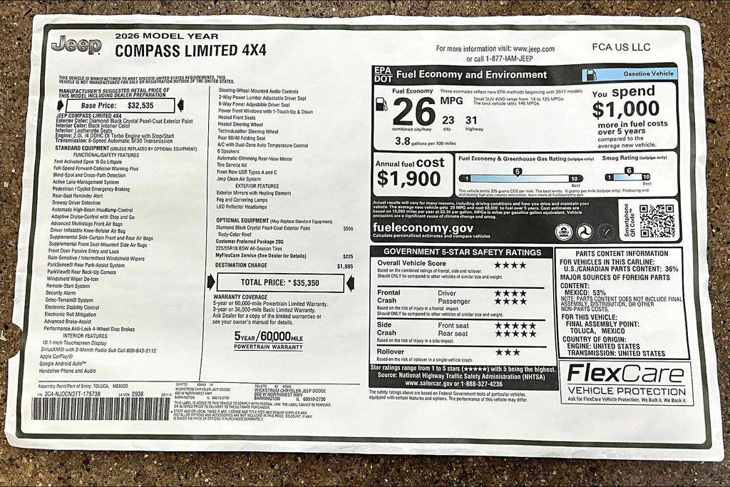 new 2026 Jeep Compass car, priced at $31,883