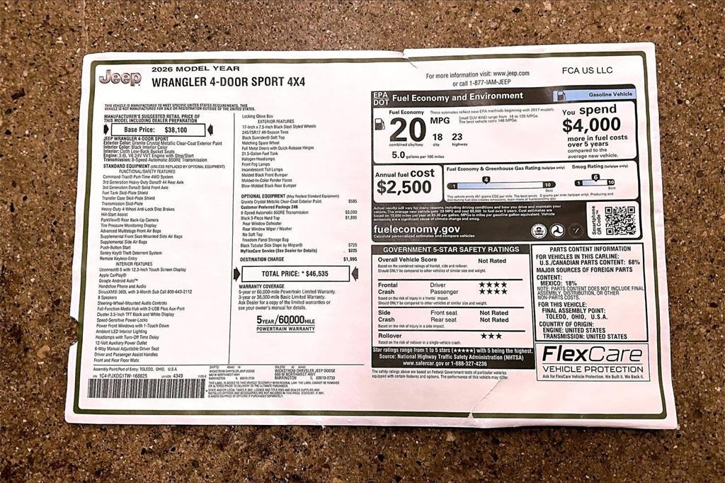 new 2026 Jeep Wrangler car, priced at $43,925