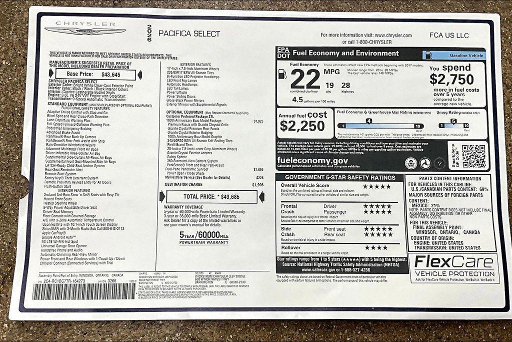 new 2026 Chrysler Pacifica car, priced at $41,890
