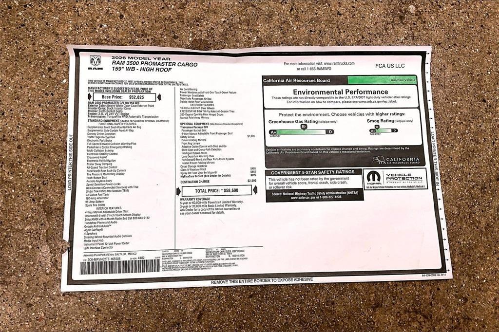 new 2026 Ram ProMaster 3500 car, priced at $55,690