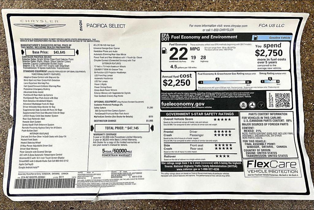 new 2026 Chrysler Pacifica car, priced at $41,476