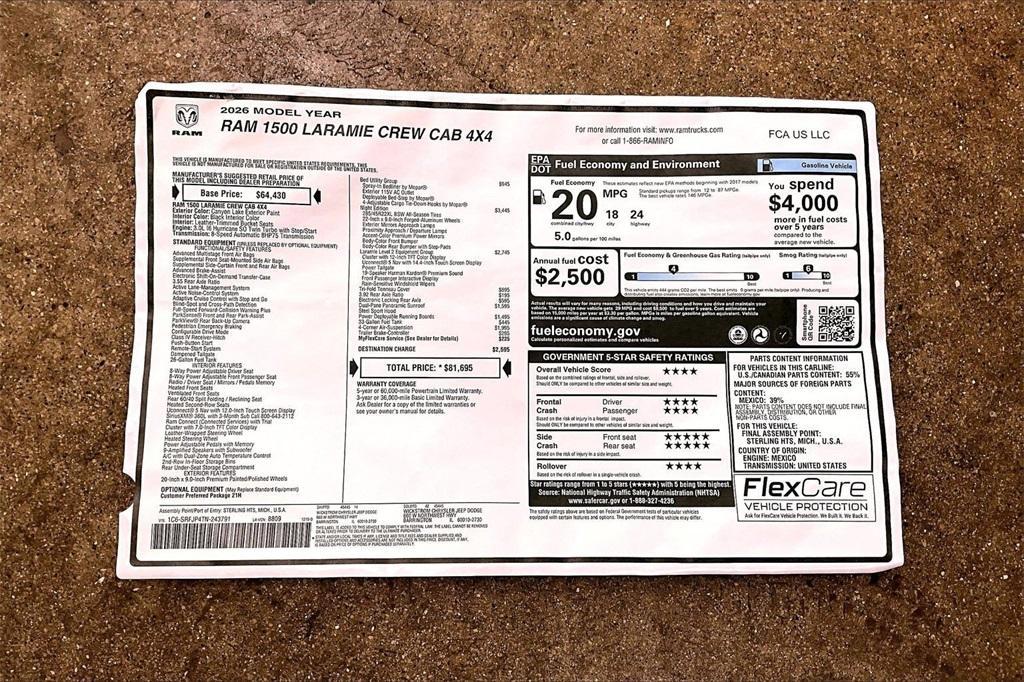 new 2026 Ram 1500 car, priced at $73,018