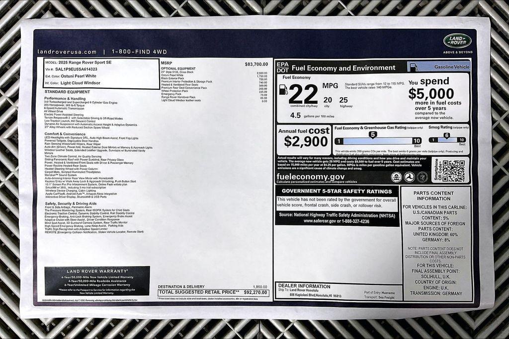 new 2025 Land Rover Range Rover Sport car, priced at $92,270