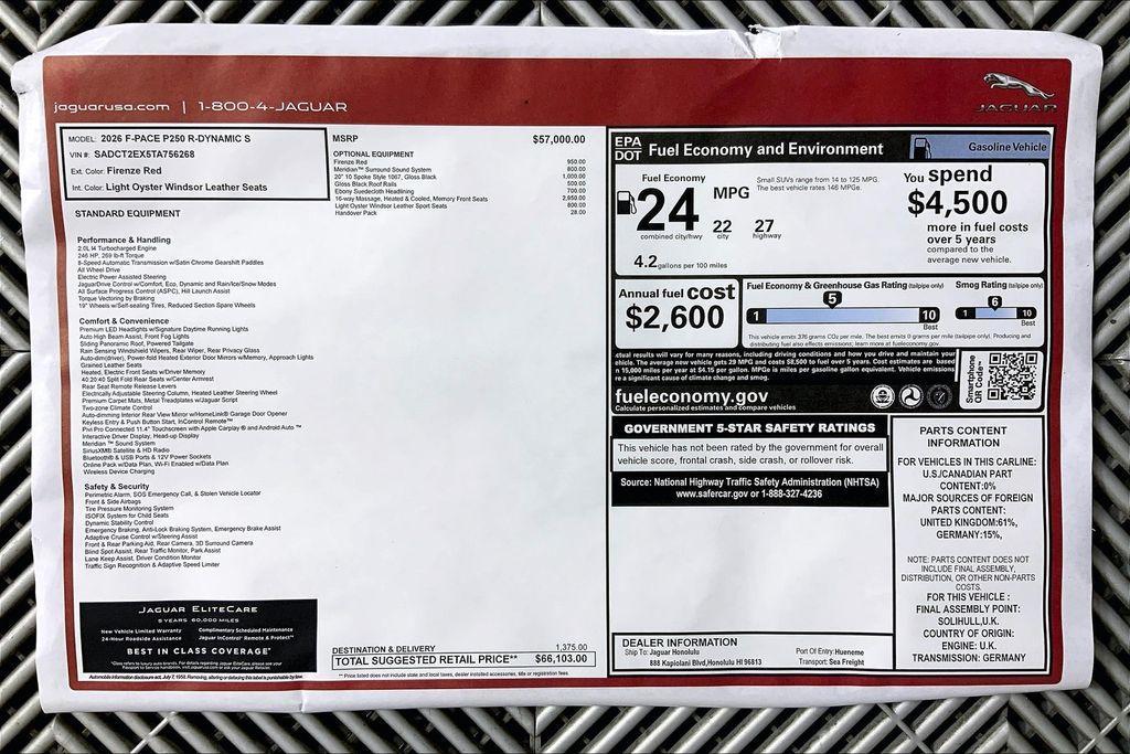 new 2026 Jaguar F-PACE car, priced at $66,103