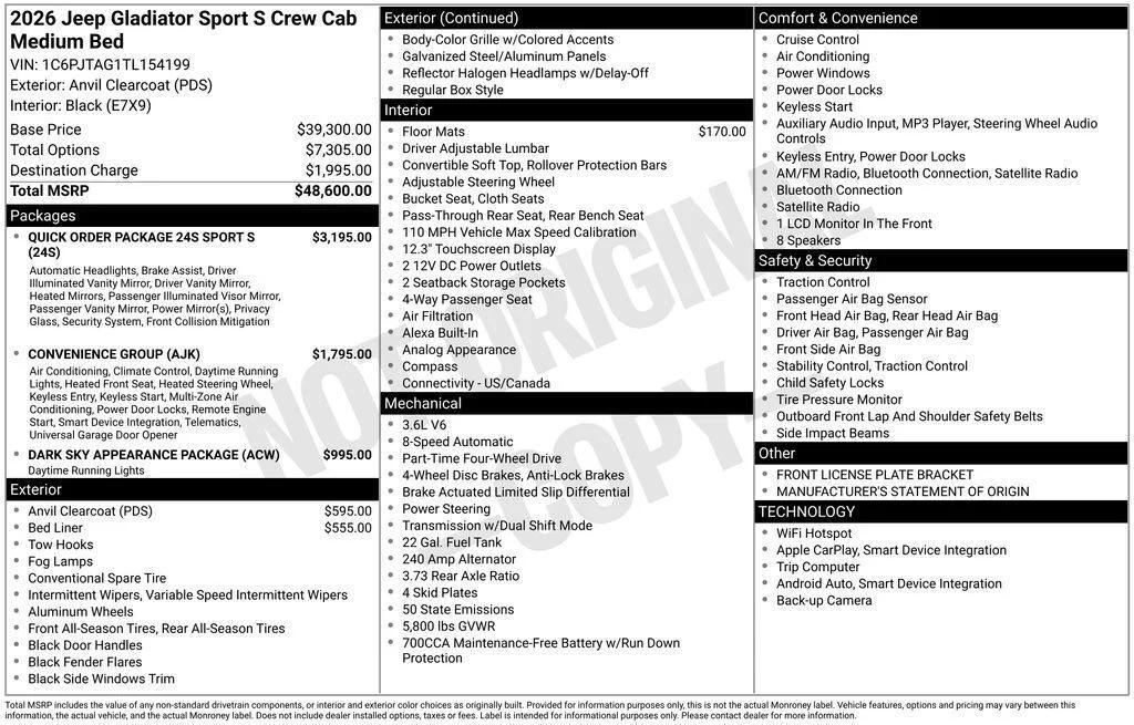 new 2026 Jeep Gladiator car, priced at $40,178