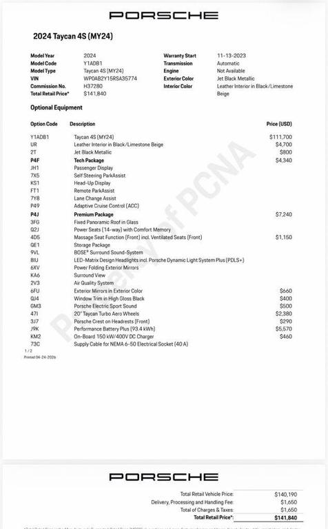 used 2024 Porsche Taycan car, priced at $94,800