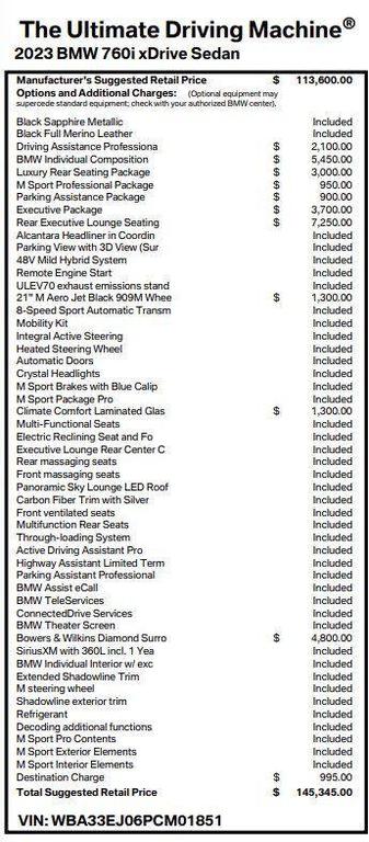 used 2023 BMW 760 car, priced at $79,980