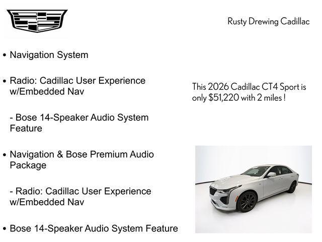 new 2026 Cadillac CT4 car, priced at $51,220